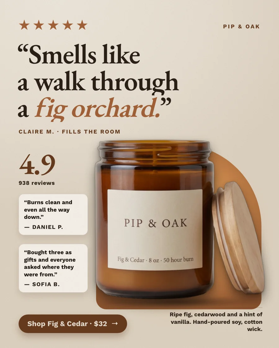 Pip & Oak ad: Social proof