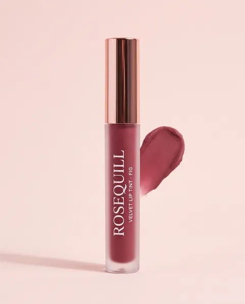 Rosequill's product photo: Velvet Lip Tint, Shade Fig, the packshot attached to prompts D and E.